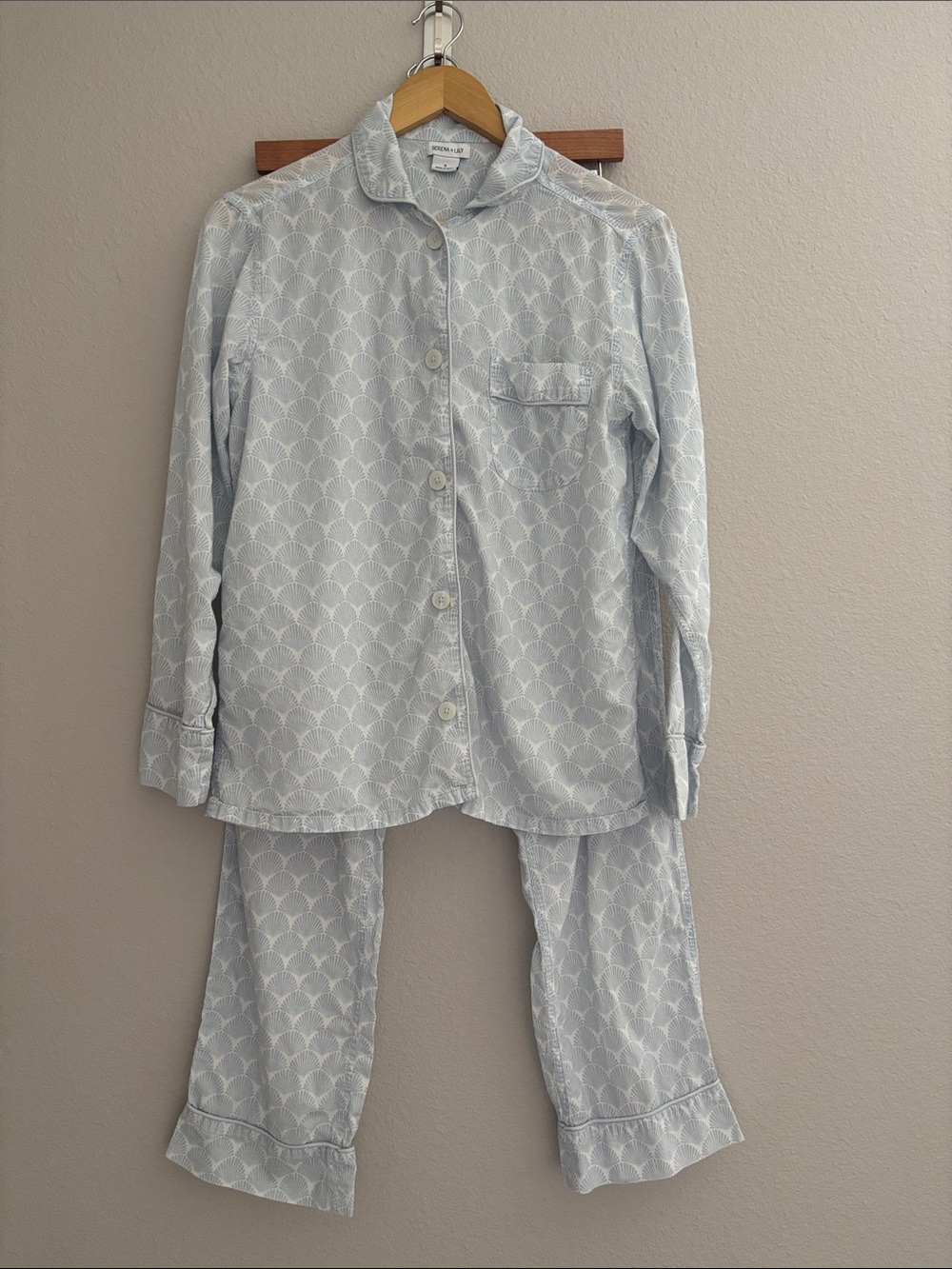 Serena & Lily Sandbar Pajamas Set Coastal Scallop Shells Light Blue Size Small